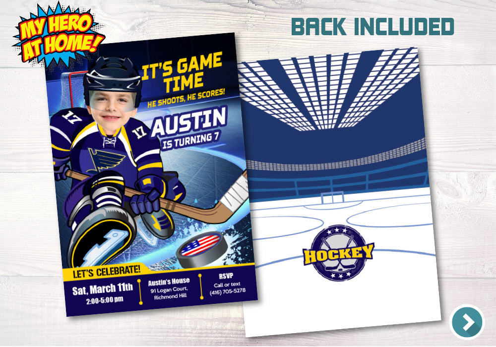 St Louis Blues Invitation with photo, St Louis Blues photo invitation, St Louis Blues Digital. 307C