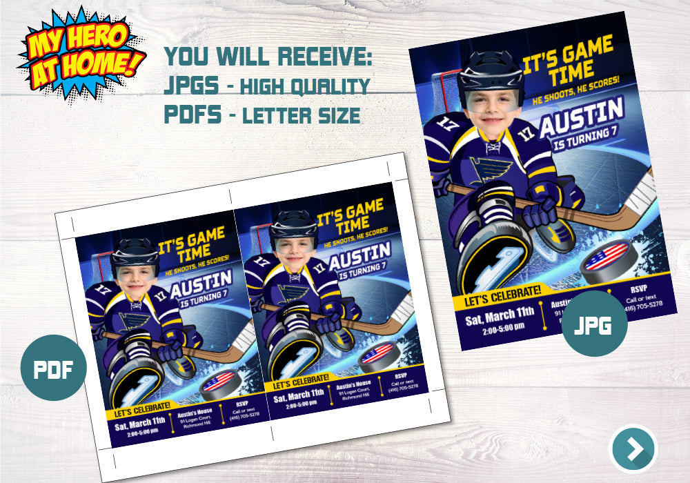 St Louis Blues Invitation with photo, St Louis Blues photo invitation, St Louis Blues Digital. 307C