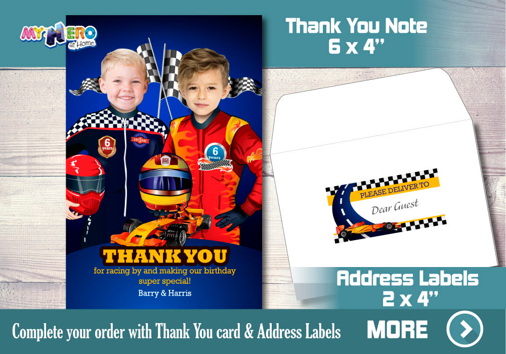 Joint Race Car Invitation, Joint Race Car Digital, Siblings Race Car Party, 2 kids Race Car Birthday. 316B
