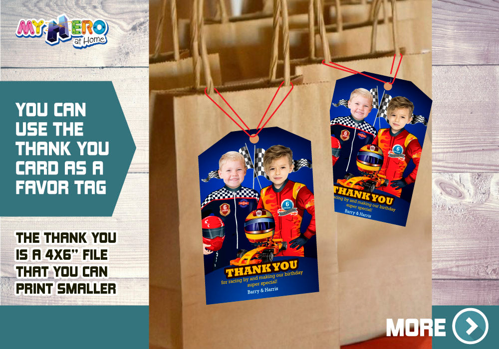 Joint Race Car Invitation, Joint Race Car Digital, Siblings Race Car Party, 2 kids Race Car Birthday. 316B