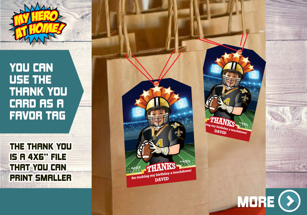 New Orleans Saints Party, New Orleans Saints Invitation, New Orleans Saints Birthday, New Orleans Saints theme party, Saints Thank You. 323C