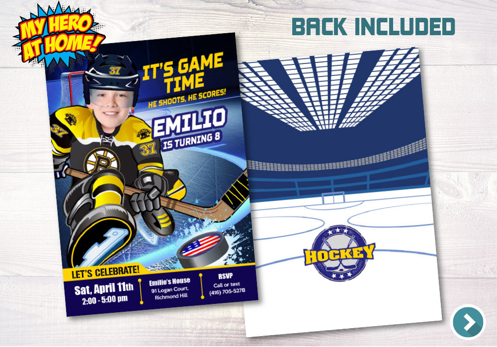 Boston Bruins Invitation, Boston Bruins photo invitation, Boston Bruins Digital Invitation. 324C