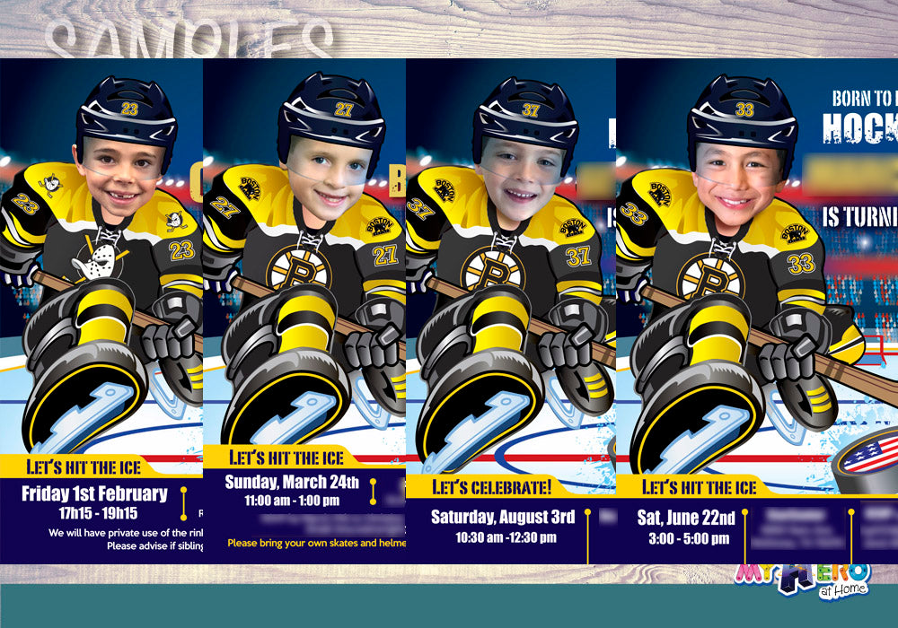 Boston Bruins Invitation, Boston Bruins photo invitation, Boston Bruins Digital Invitation. 324C