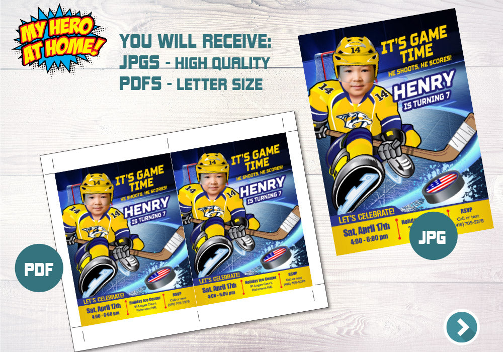 Nashville Predators Invitation, Nashville Predators photo invitation, Nashville Predators Digital Invitation. 325C