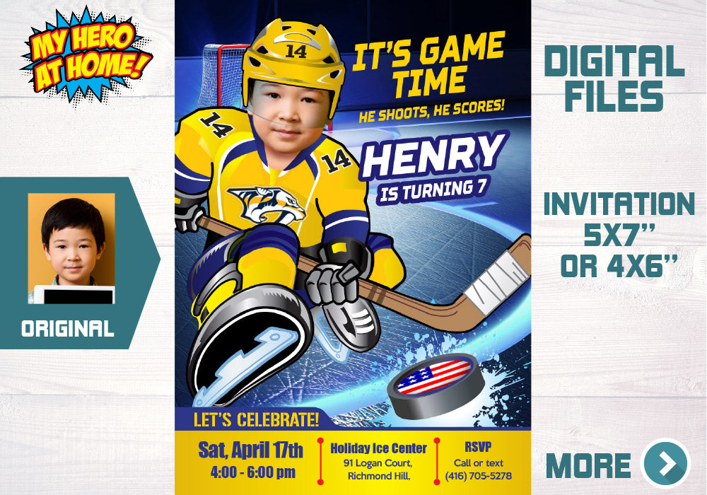 Nashville Predators Invitation, Nashville Predators photo invitation, Nashville Predators Digital Invitation. 325C