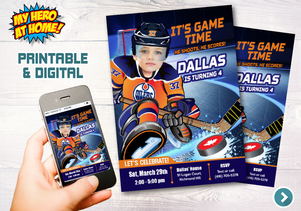 Edmonton Oilers Invitation, Edmonton Oilers photo invitation, Edmonton Oilers Digital Invitation. 331C