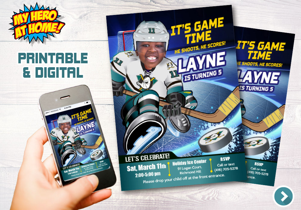 Mighty Ducks Invitation, Mighty Ducks photo invitation, Mighty Ducks Digital Invitation. 336C