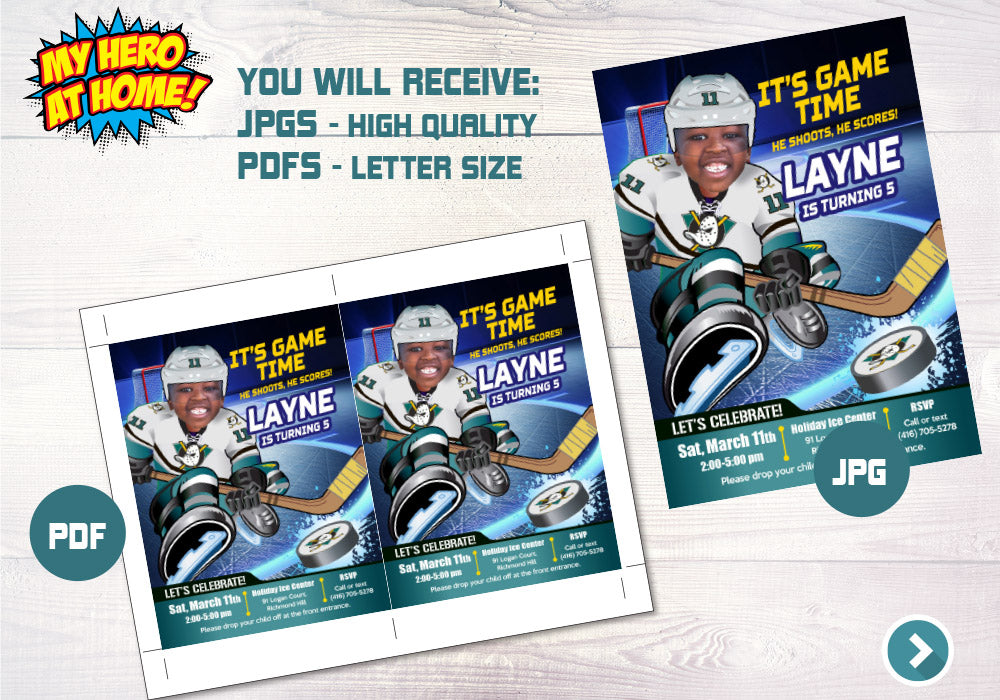 Mighty Ducks Invitation, Mighty Ducks photo invitation, Mighty Ducks Digital Invitation. 336C