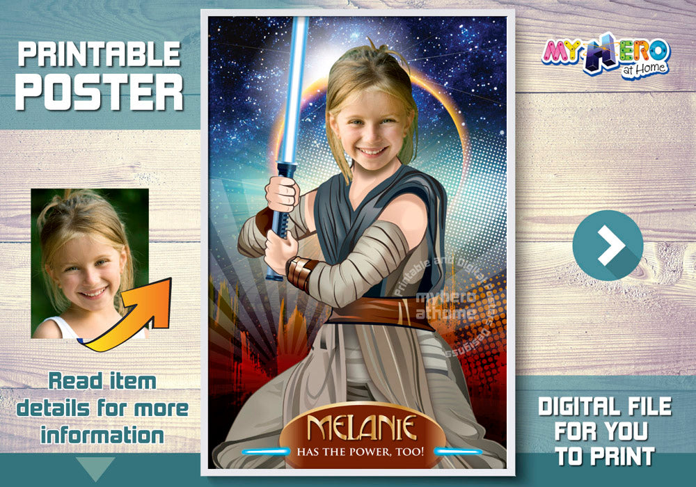 Girl Star Wars Poster, Jedi Rey Poster, Custom Star Wars Poster for girls, Girl Star Wars Room Decor, Girl Star Wars Party Decor. 361