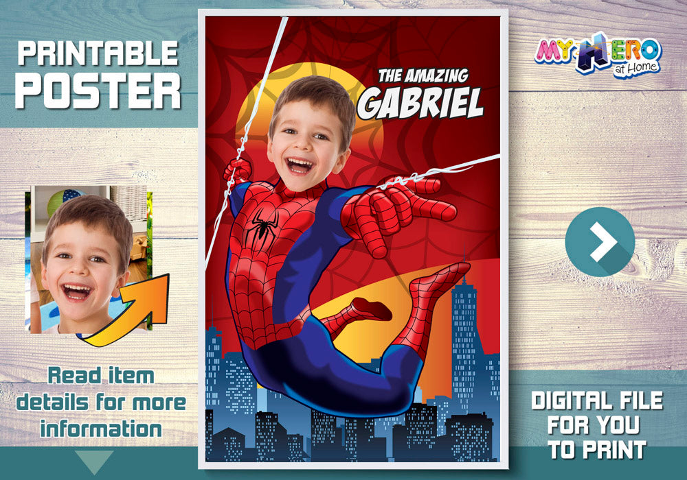Personalized Spiderman Poster with your child as the star, Custom Spiderman printable gift. 367