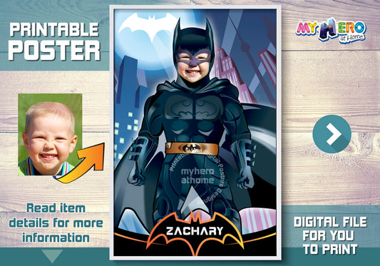 Batman printable gift with your kid as Batman, Custom Batman Photo Poster. 370
