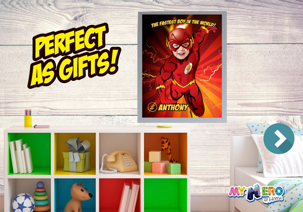 Unique Flash Poster with your kid as the fastest superhero, Flash gifts with photo. 371