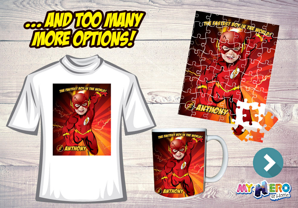 Unique Flash Poster with your kid as the fastest superhero, Flash gifts with photo. 371