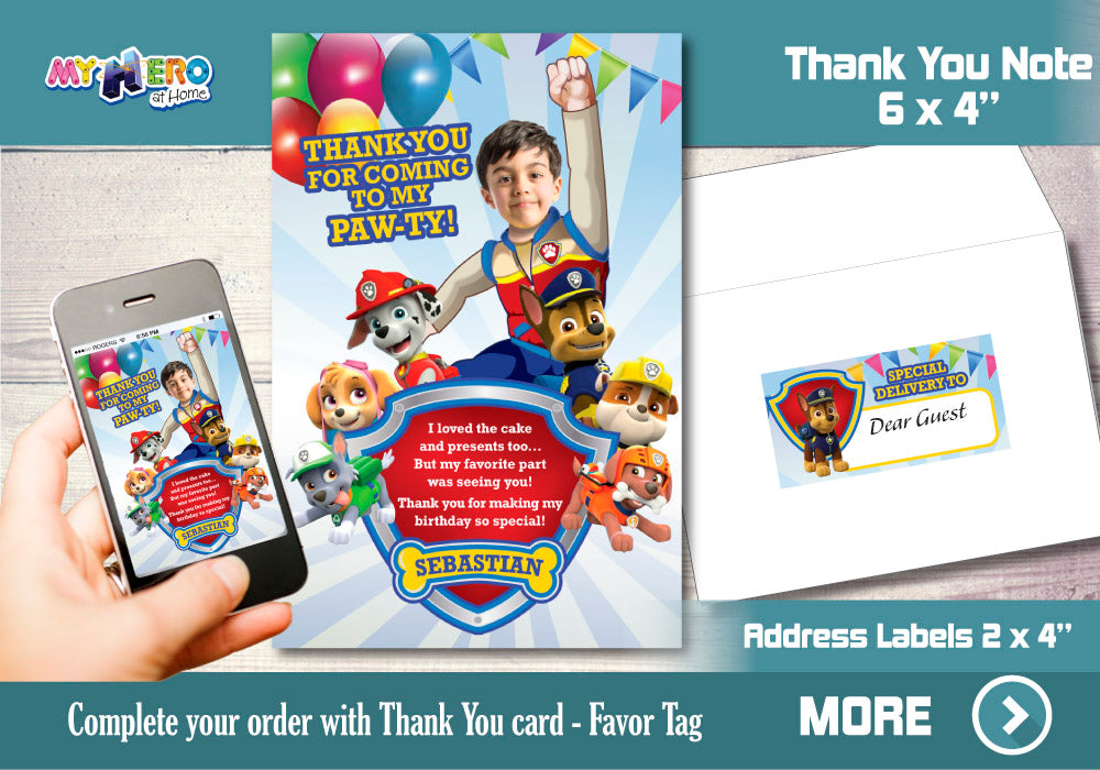 Paw Patrol Invitation with photo, All paws in deck invitation, Paw Patrol Digital Invitation, Paw Patrol Thank You. 377C