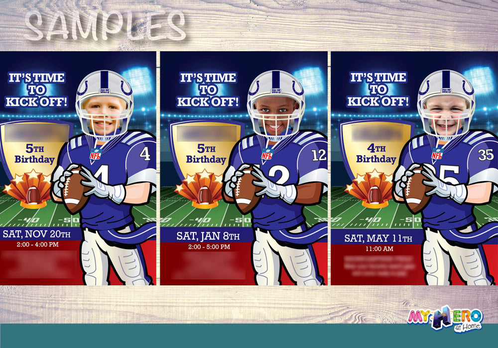 Indianapolis Colts theme Party, Indianapolis Colts Invitation, Indianapolis Colts Birthday, Colts thank you, Colts party favors. 403C