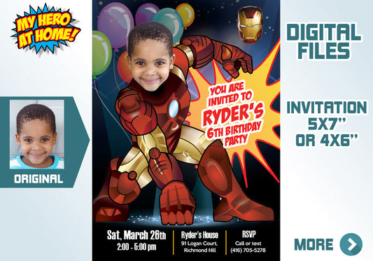 Ironman Photo Invitation, Custom Ironman Party invitation with your photo. 416