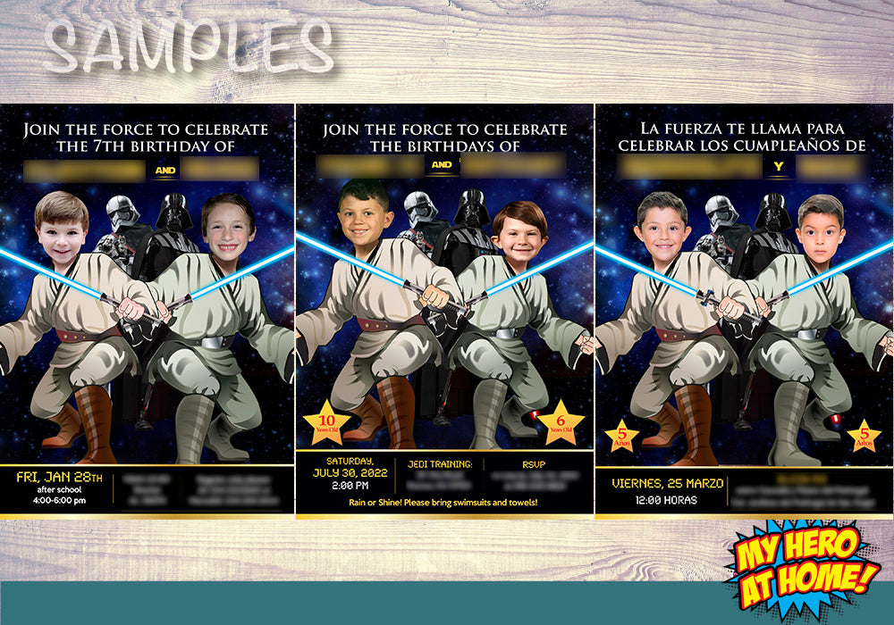 Jedi Siblings Invitation, Joint Star Wars Birthday, Joint Jedi Party Ideas, Joint Star Wars Party, Twins Jedi theme party Party. 423V