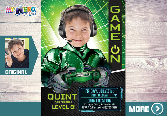 Video Gamers Invitation with your kid as the star, Game On birthday Invitation, Video Games Battle invitation. 432B