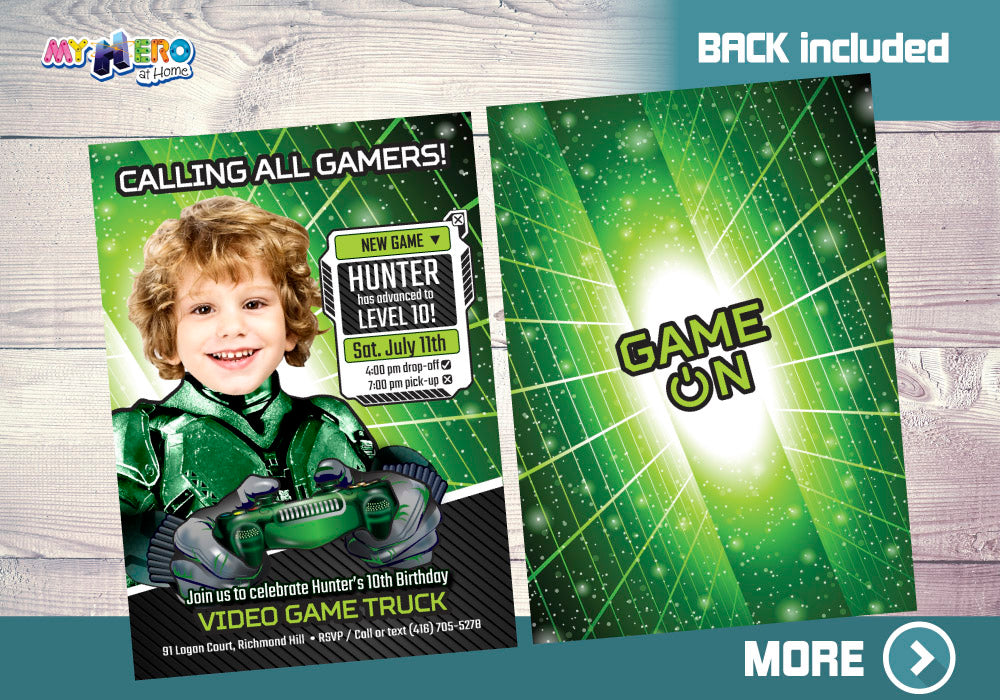 Video Gamers Birthday Invitation, Video games Birthday Invitation, Game On Party Invitation, Video Game Truck Party. 432