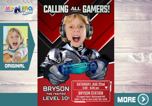 Calling all Gamers Invitation. Gamers Invitation with photo. Video Game Truck Party invitation. 433