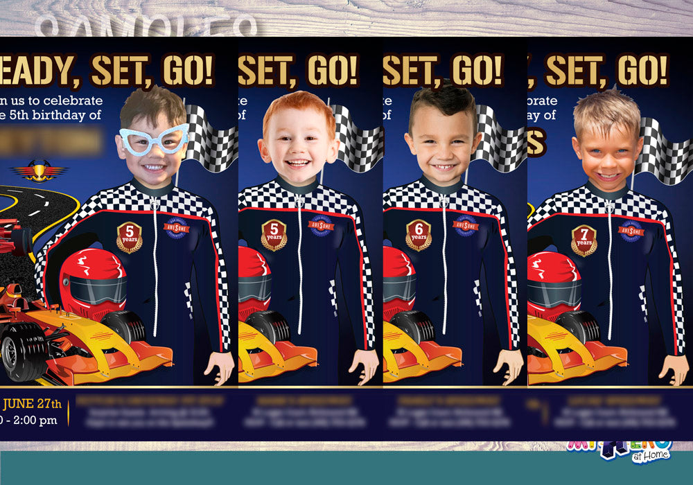 Race Car Party Invitation with photo, Race Car Birthday, Ready Set Go Party Invitation, Race Car thank you. 440C