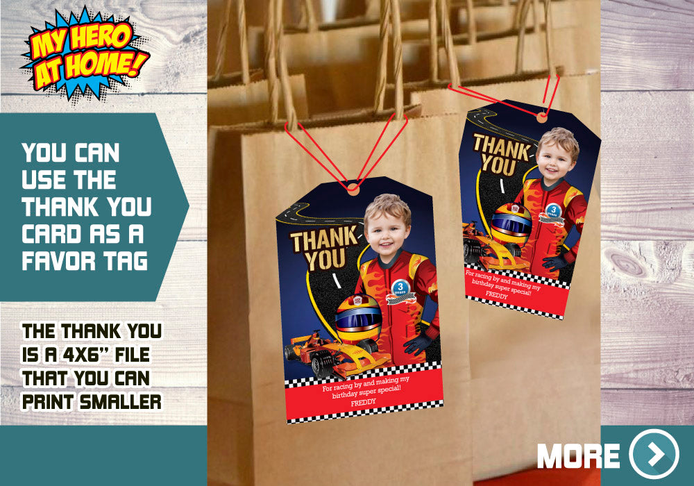 Race Car Invitation, Race Car Photo Invitation, Hot Wheels Party, Race Car Theme party, Race Car thank you. 441C