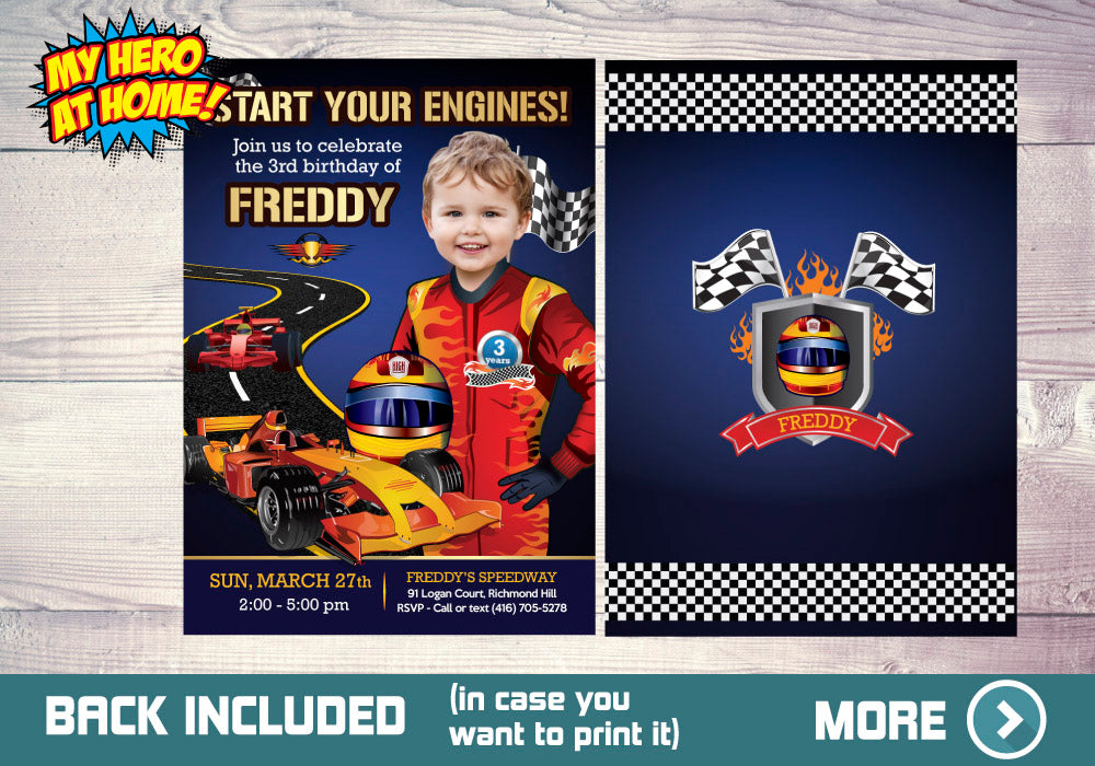 Race Car Invitation, Race Car Photo Invitation, Hot Wheels Party, Race Car Theme party, Race Car thank you. 441C