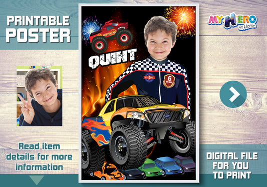 Monster Truck Photo Poster, Monster Jam Poster with photo, Custom Monster Truck Printable Gifts. 452