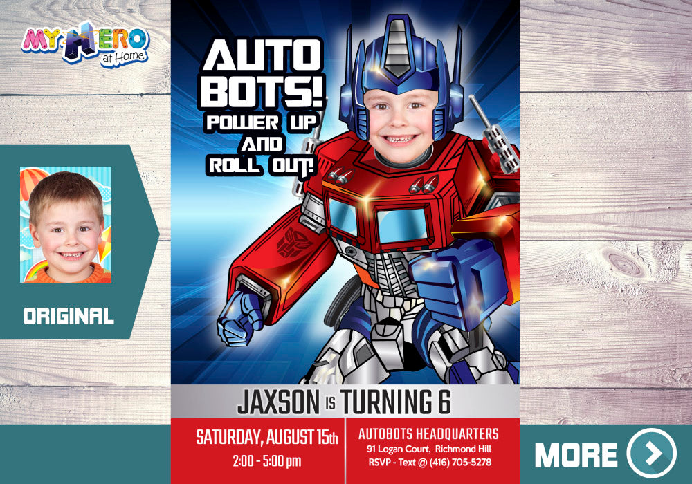 Optimus Prime photo Invitation, Transformers Theme Party, Optimus Prime Digital Invitation. 455