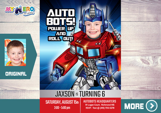 Optimus Prime photo Invitation, Transformers Theme Party, Optimus Prime Digital Invitation. 455