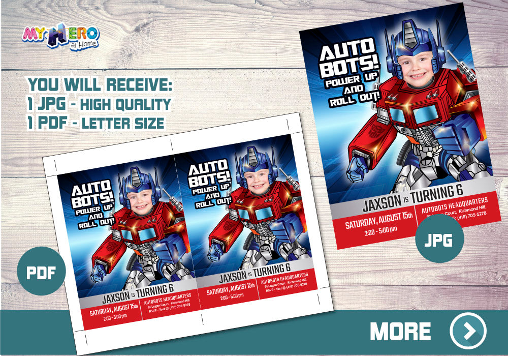 Optimus Prime photo Invitation, Transformers Theme Party, Optimus Prime Digital Invitation. 455