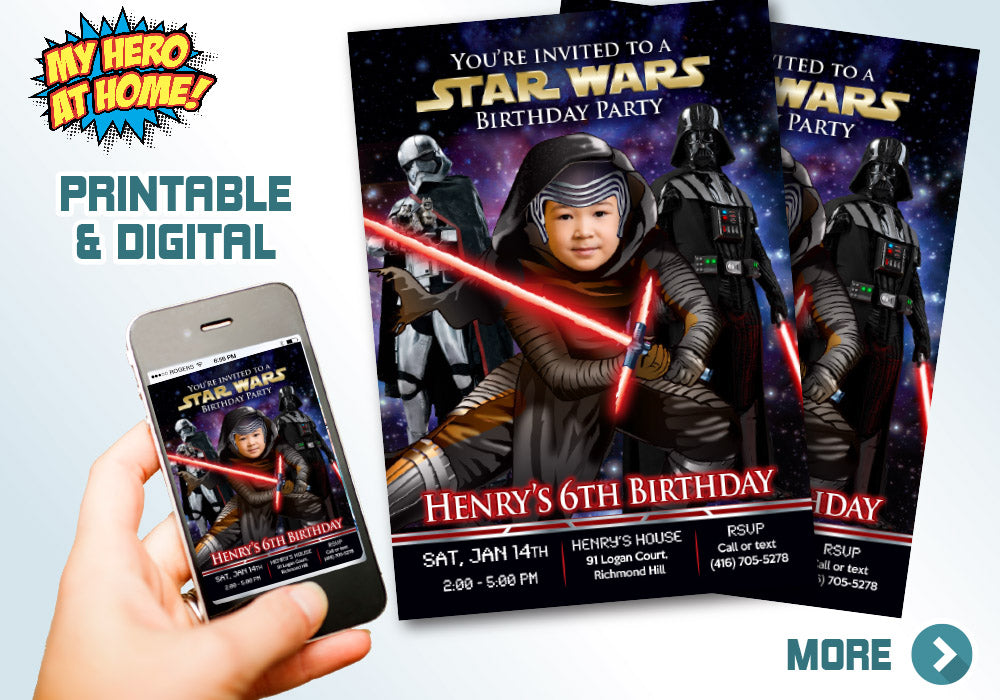 Kylo Ren Birthday Invitation, Kylo Ren Party Invite, Kylo Ren digital, Kylo Ren thank you, Kylo Ren favor tgas, Kylo Ren theme party. 457C