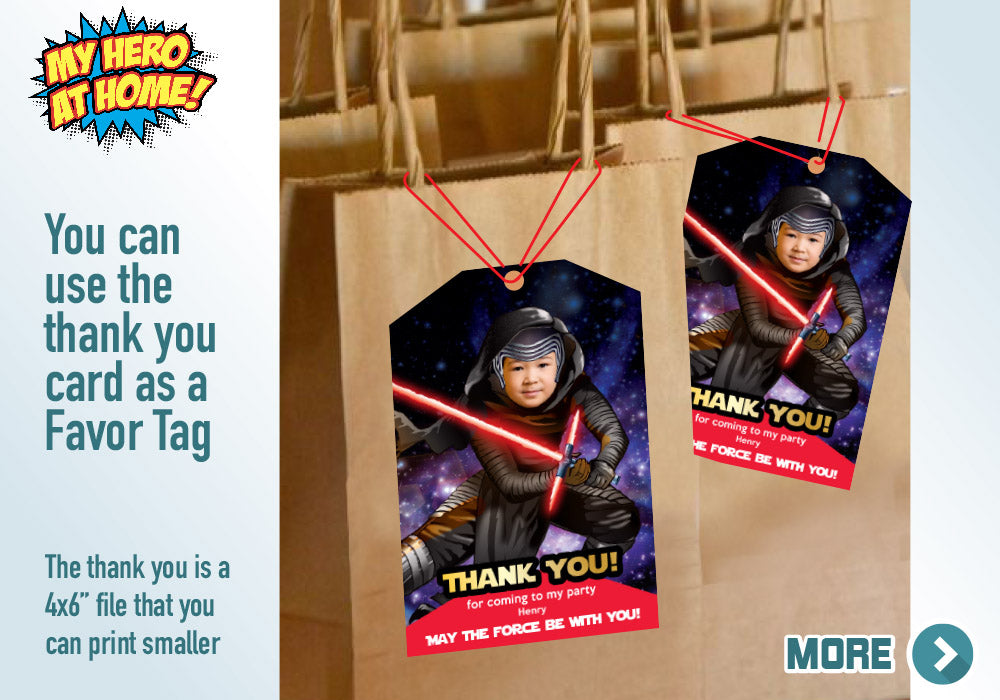 Kylo Ren Birthday Invitation, Kylo Ren Party Invite, Kylo Ren digital, Kylo Ren thank you, Kylo Ren favor tgas, Kylo Ren theme party. 457C