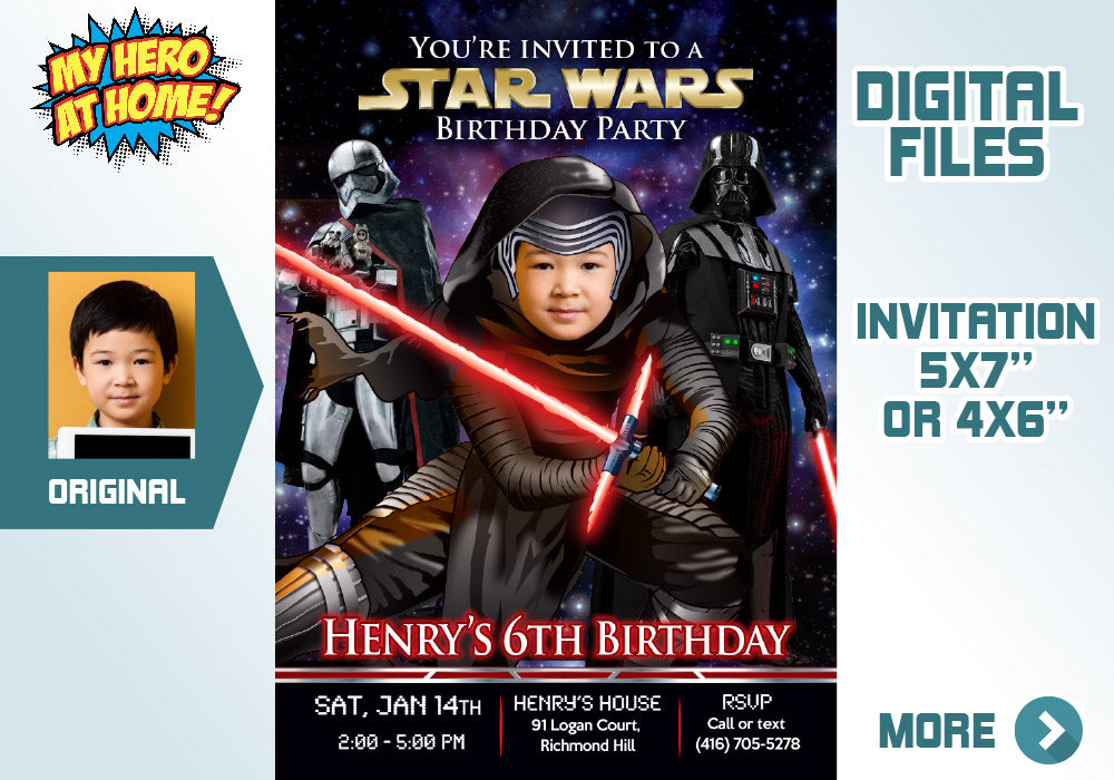 Kylo Ren Birthday Invitation, Kylo Ren Party Invite, Kylo Ren digital, Kylo Ren thank you, Kylo Ren favor tgas, Kylo Ren theme party. 457C