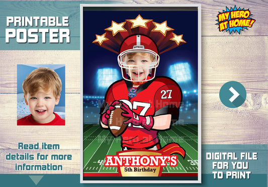 Personalized Football Poster with photo with kid as the star, Custom Printable Football Gifts. 465