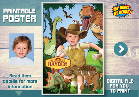 Dinosaurs Poster with your kid as the star, T-Rex Poster, Dinosaurs Decoration, Dinousars Gifts. 468