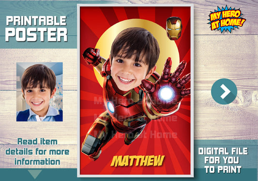 Printable Ironman Gifts with photo, Custom Iron Man Decor, Custom Ironman Print. 475B
