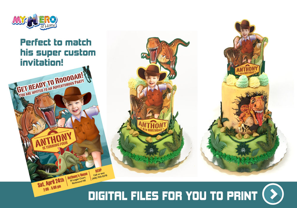 Dinosaurs Cake topper, Jurassic cake decor, Dinosaurs printable cake topper. 536