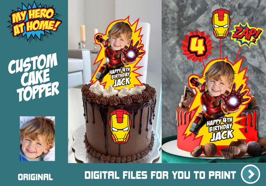 Ironman personalized cake topper with photo, Ironman DIY printable cake. 537