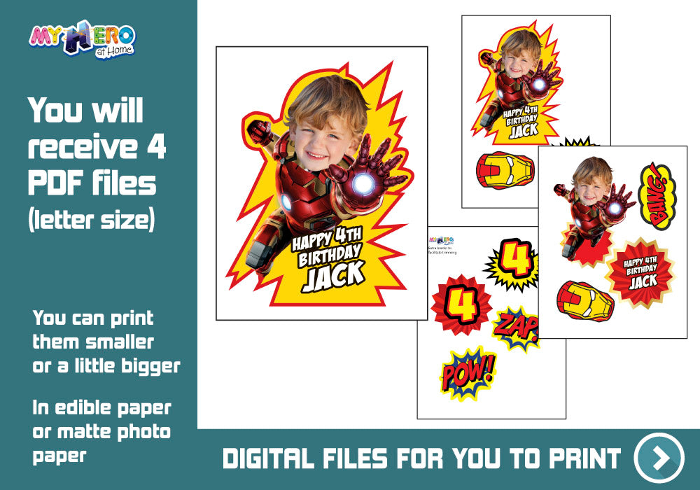 Ironman personalized cake topper with photo, Ironman DIY printable cake. 537