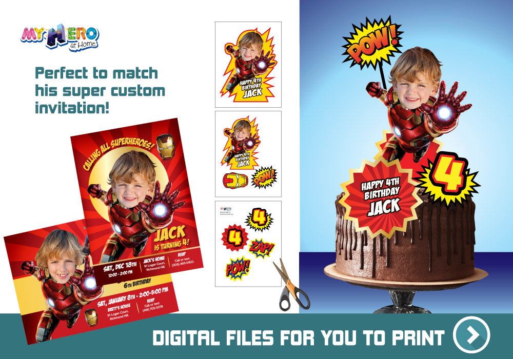Ironman personalized cake topper with photo, Ironman DIY printable cake. 537