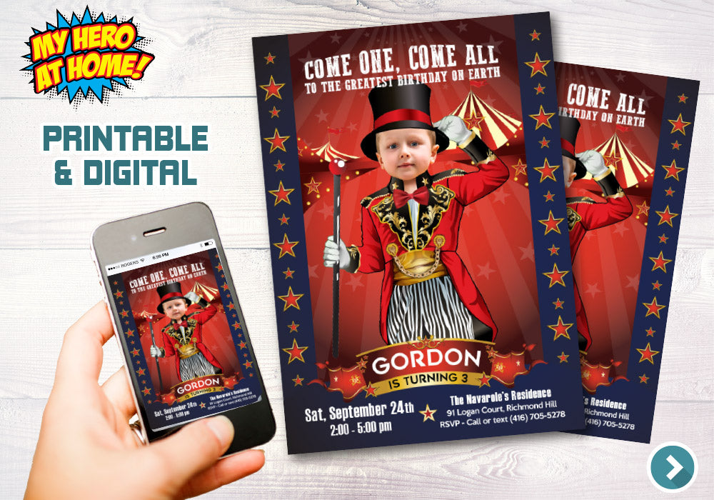 Circus Party Invitation, Circus Photo Invitation, Carnival Invitation, The greatest show birthday, Circus theme birthday party. 545