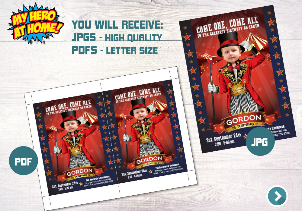Circus Party Invitation, Circus Photo Invitation, Carnival Invitation, The greatest show birthday, Circus theme birthday party. 545