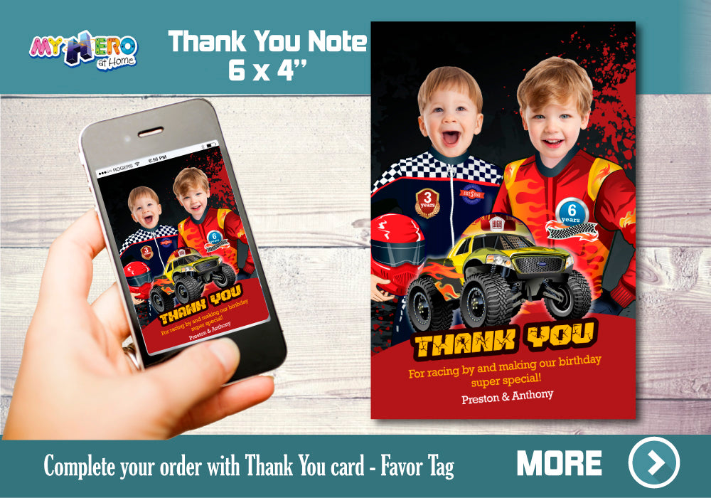 Joint Monsters Trucks Birthday Invitation, Joint Monsters Trucks Digital Invitation, Siblings Monsters Trucks Party. 549