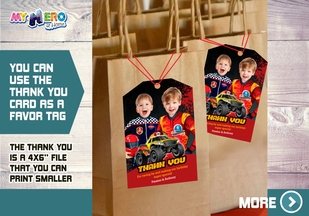 Joint Monsters Trucks Birthday Invitation, Joint Monsters Trucks Digital Invitation, Siblings Monsters Trucks Party. 549