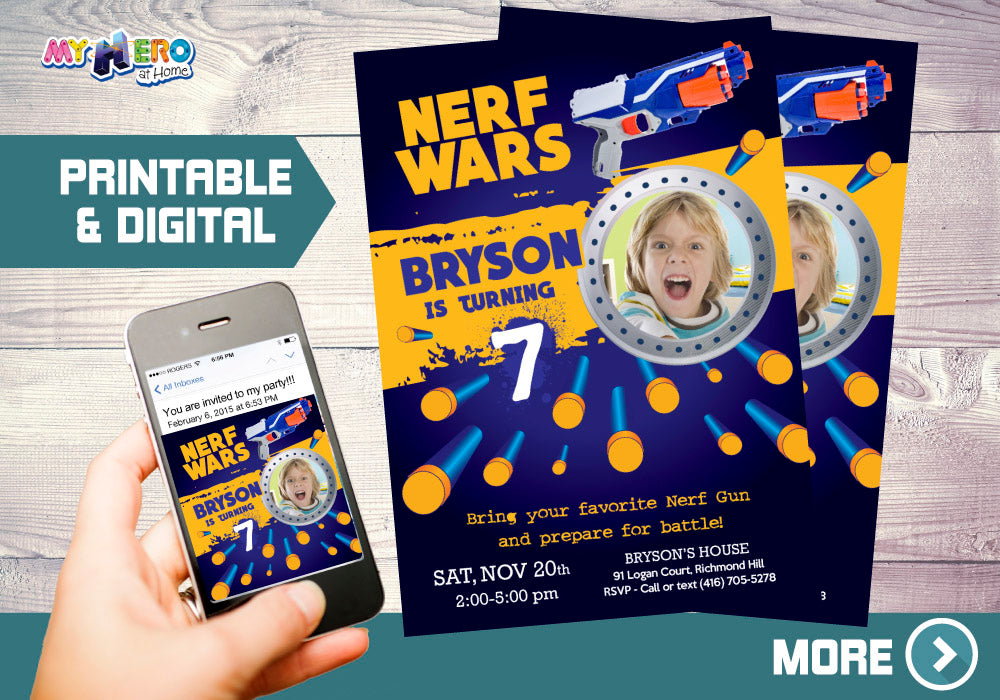 Nerf Birthday Invitation, Dart Birthday Invitation, Digital Nerf Invitation, Nerf Guns party, Dart Gun Birthday. 552
