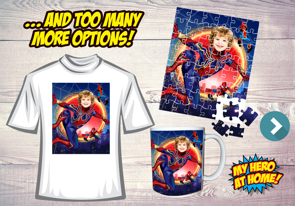 Iron Spider Poster with your kid as Spider-Man, Custom Iron Spiderman Print gift. 557B