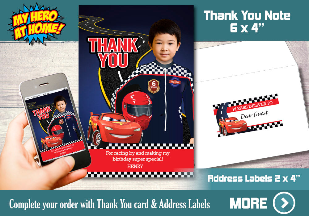 Custom Cars Birthday Invitation, Hot Wheels Birthday, Race Car Lighting McQueen Invitation. 569