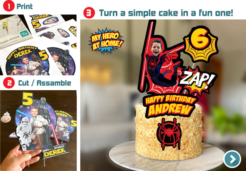 Miles Morales Cake topper with your kid as Miles Morales, Spider-Verse printable cake decoration. 584