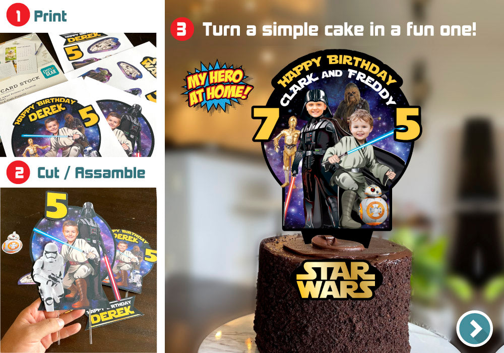 Joint Star Wars Cake topper, Star Wars siblings cake decor, Jedi Darth Vader cake topper, Joint Darth Jedi Cake topper. 586